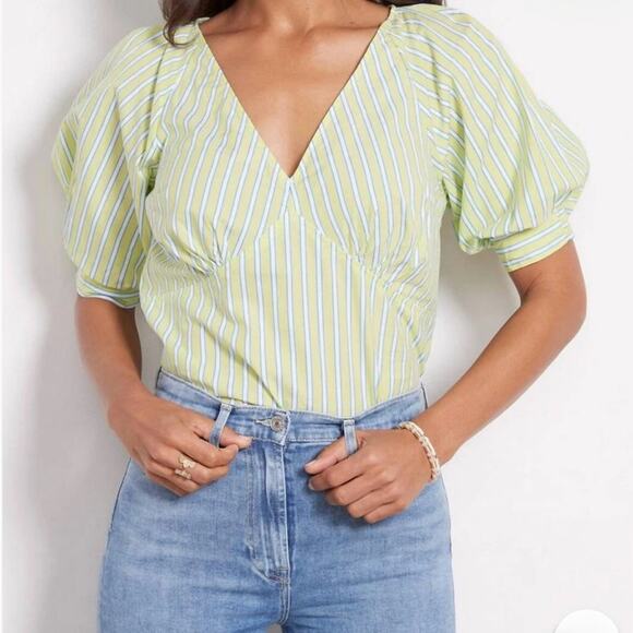 Anthropologie Sanctuary Light Green Striped Blouse Size: Medium - Picture 13 of 13